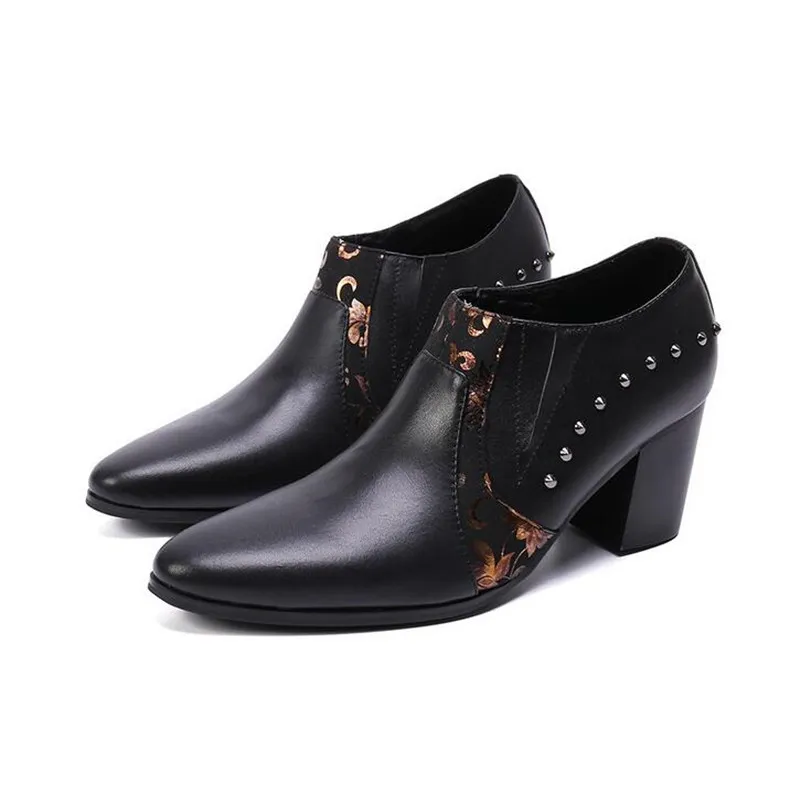 الفاخرة اليدوية الأسود اللباس أحذية الرجال عالية الكعب أشار تو أحذية أوكسفورد أحذية الزفاف ارتفاع زيادة العمل أحذية الرقص الجاز