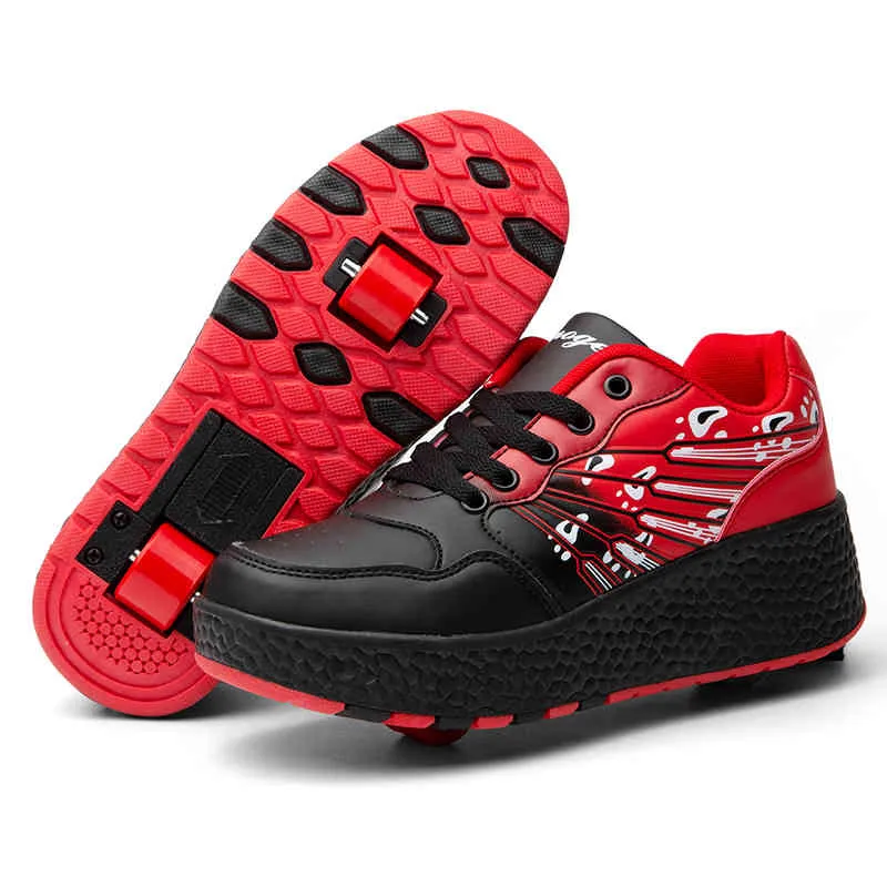 Kids Roller Skating Sneakers With On Wheel Design Fashionable