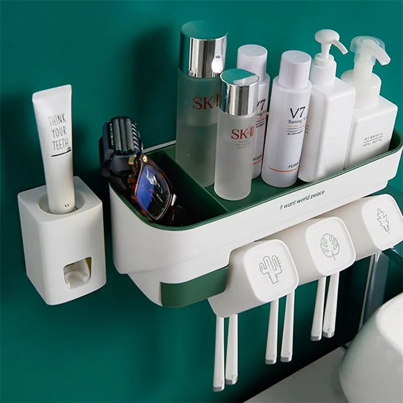 Portaspazzolino a parete Dispenser automatico di dentifricio Spremiagrumi Scatola portaoggetti per la casa Accessori per il bagno 210423