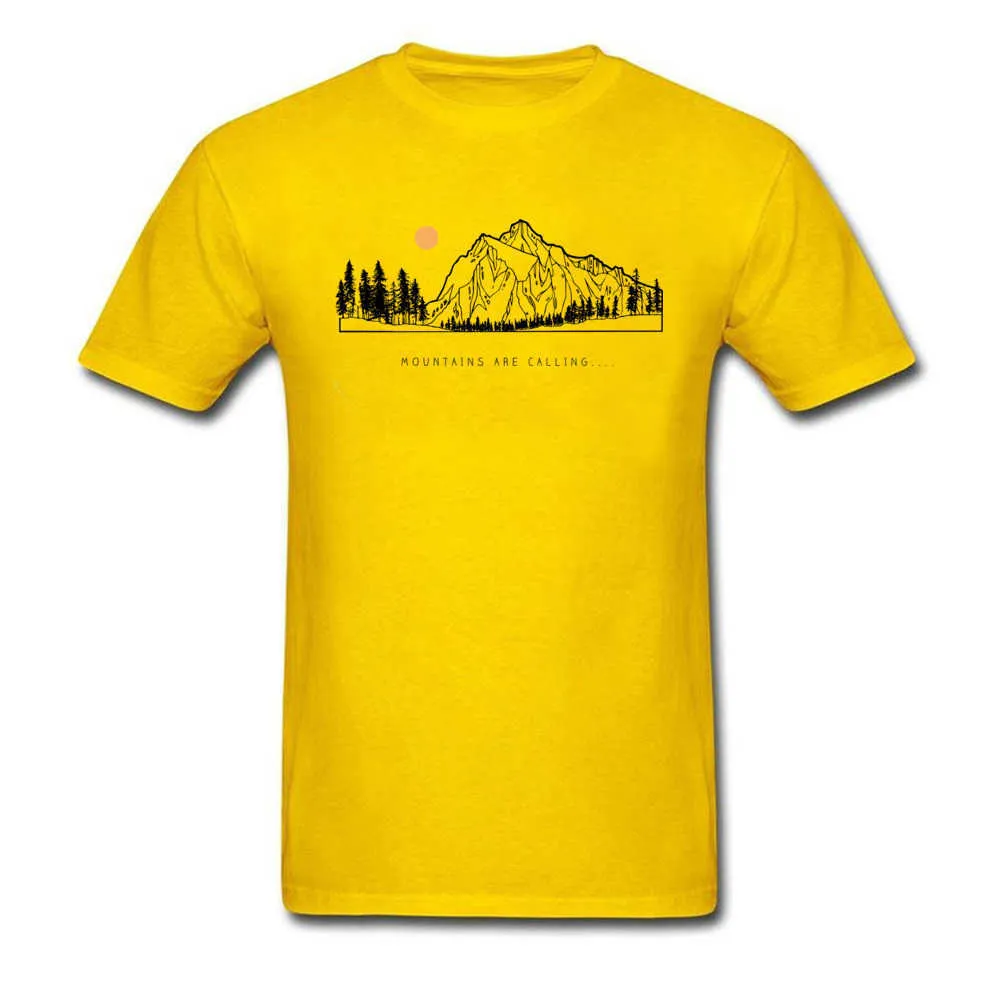 Tops Shirts Mountains are Calling Autumn Hot Sale Unique Short Sleeve Pure Cotton Round Neck Mens T-shirts Unique Tee Shirt Mountains are Calling yellow