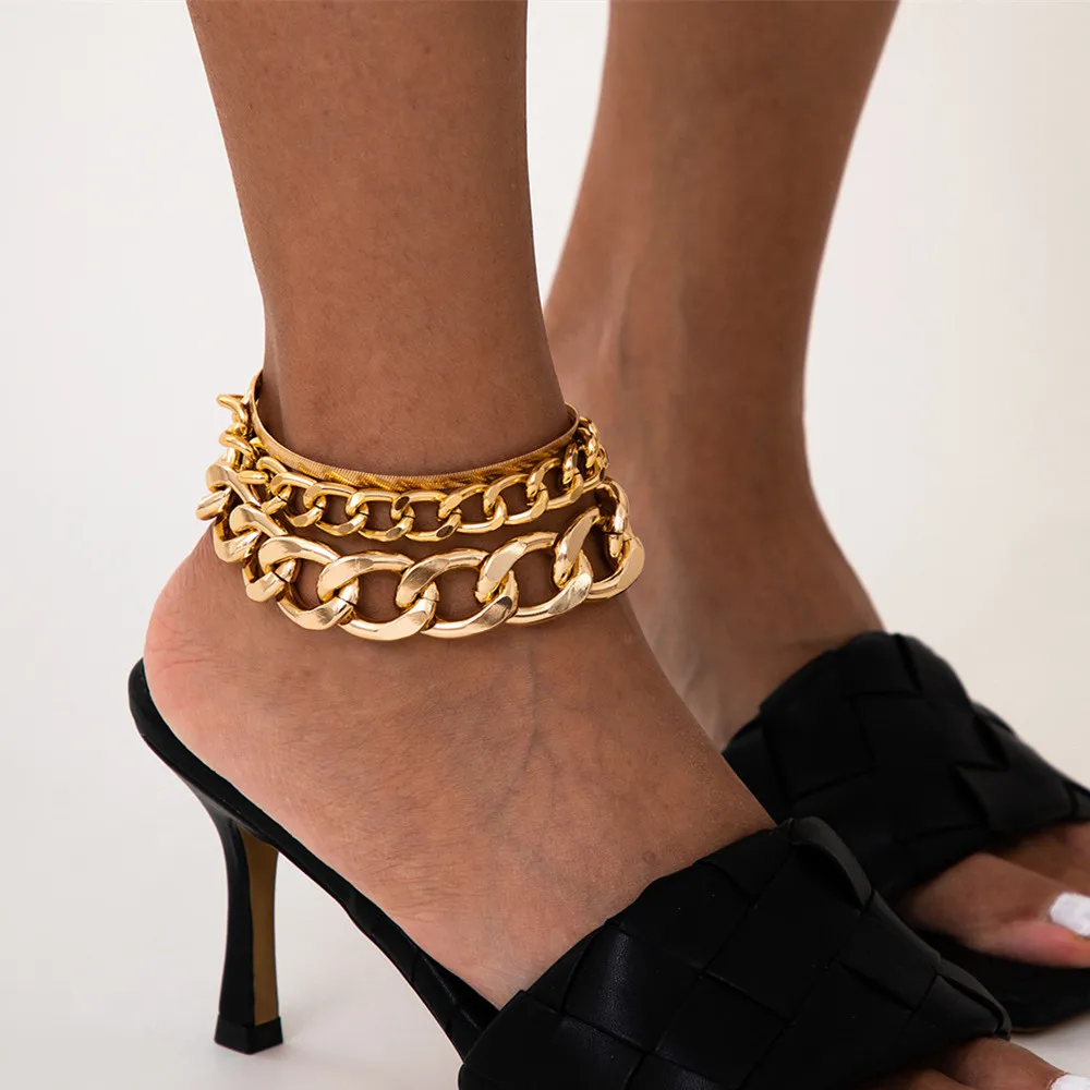 Vintage Punk Multilayer Chunky Chain Anklets For Women Girls Leg Anklet Armband Boho Gold Color Smycken