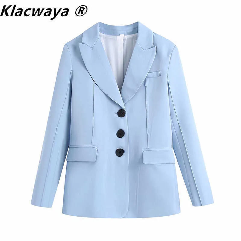 Klacwaya Женщины 2021 Мода Мода Одиночная погружная поддержка Blazer Parting Урожай с длинным рукавом Карманные карманы Женская Верхняя одежда Chic Vixe X0721