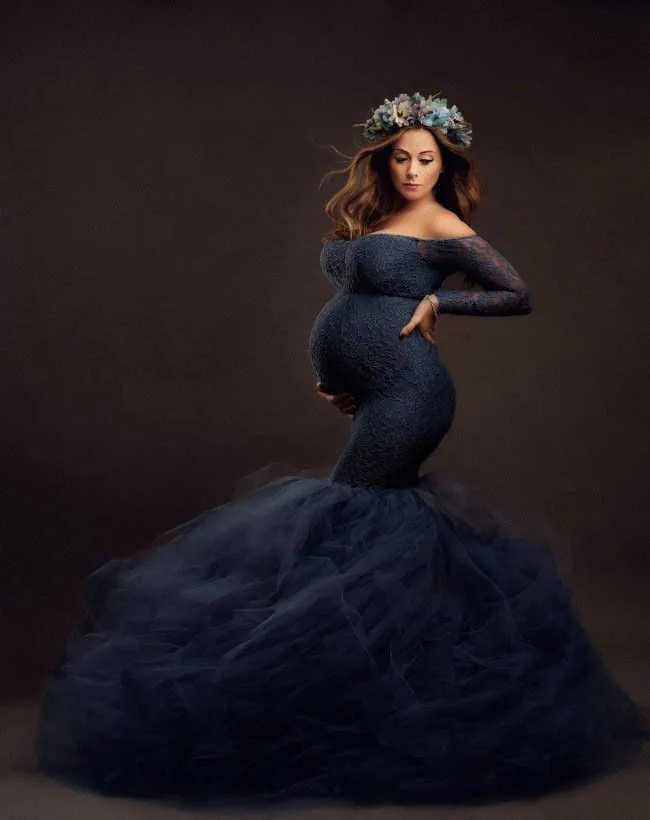 Elegence Maternity Photography Props Dresses Lace Mesh Long Pregnancy Dress For Pregnant Women Maxi Maternity Gown Photo Shoots (6)