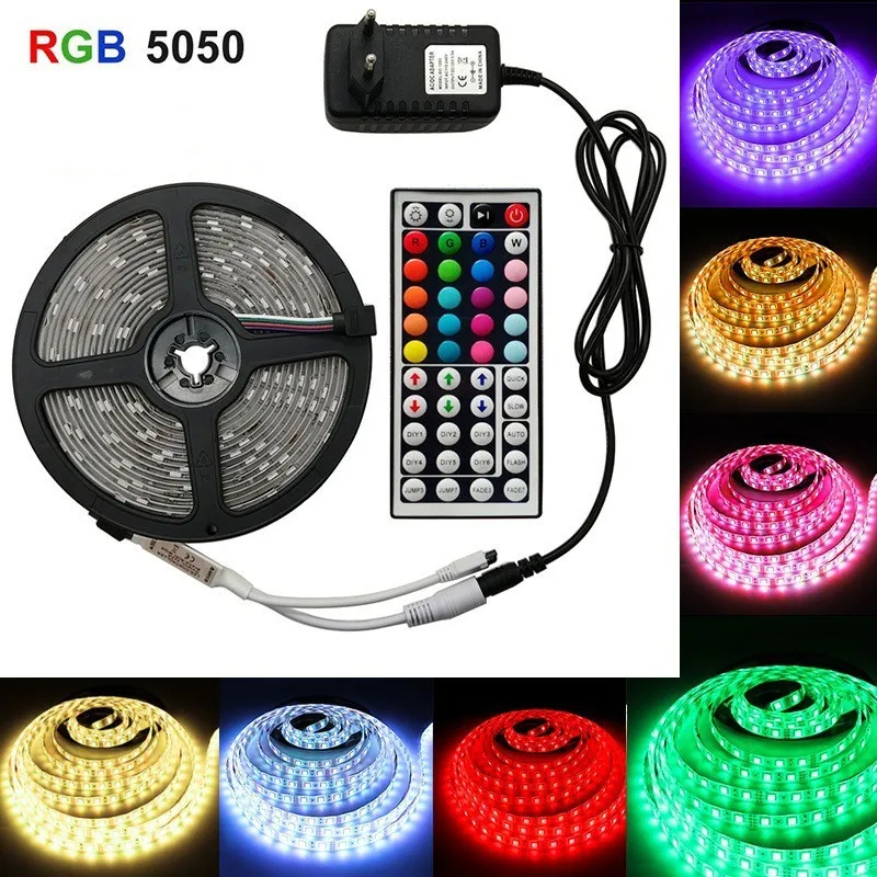 5m RGB+W LED Strip Light - Color-Changing LED Tape Light - 12V/24V - IP20