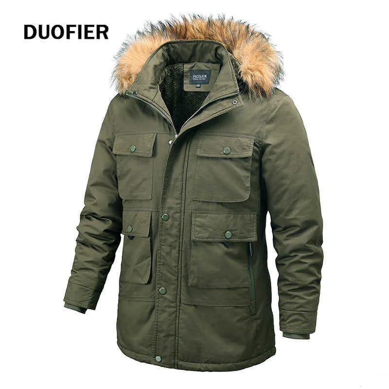 Vinter jacka män utomhus parka coat plus storlek päls krage varm kappa med många fickor utomhus sport arbetsjacka män päls fodrad 210603