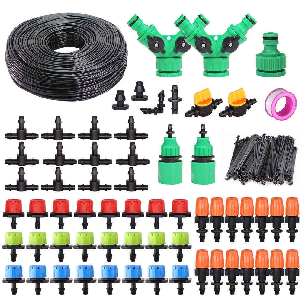 5-50m Garden Drip Irrigation System 1/4'' Automatic Watering Kits Adjustable 8 Hole Dripper With Spray Misting Cooling Sprinkler 210610