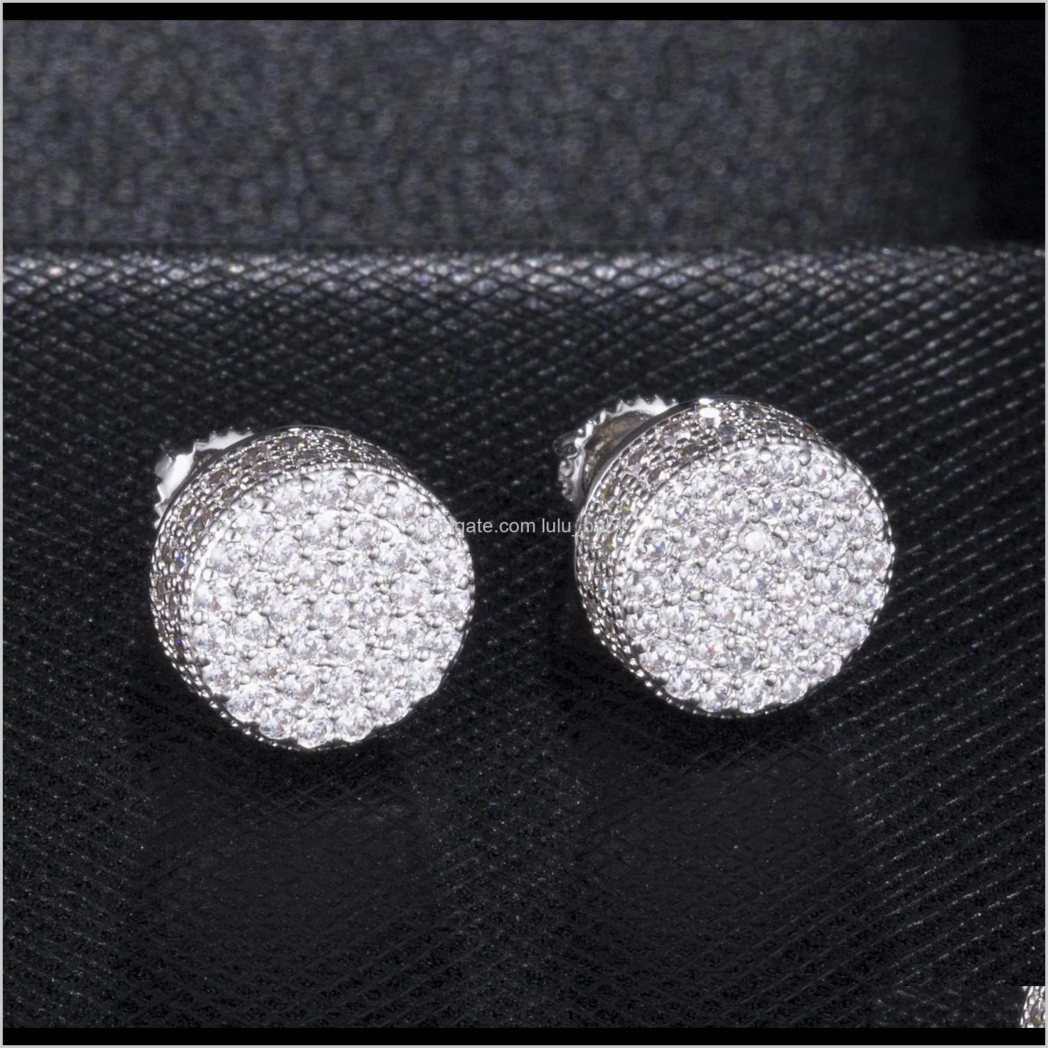 d&z men`s hip hop iced out micro paved cz round stud earrings for male party jewelry brincos