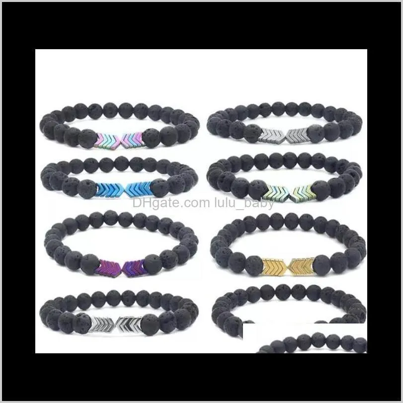 Charm Drop Delivery 2021 Pietra lavica vulcanica Olio essenziale diffusore Bracciali Braccialetto Guarigione Equilibrio Magnete Yoga Freccia Perline Bracciale Gioielli