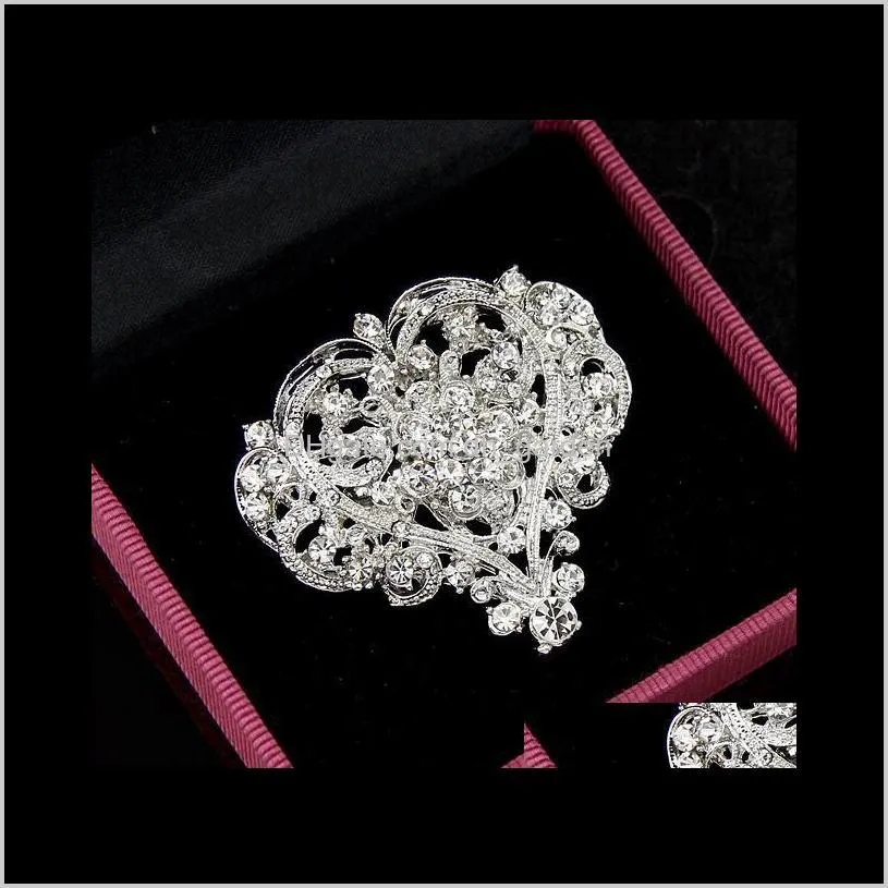 Broches, Drop Delivery 2021 Amour Broche De Mariée Sier Clair Strass Cristal Bijoux De Mariage Grand Coeur Creux Broches Broches Fleur Cor Engagemen