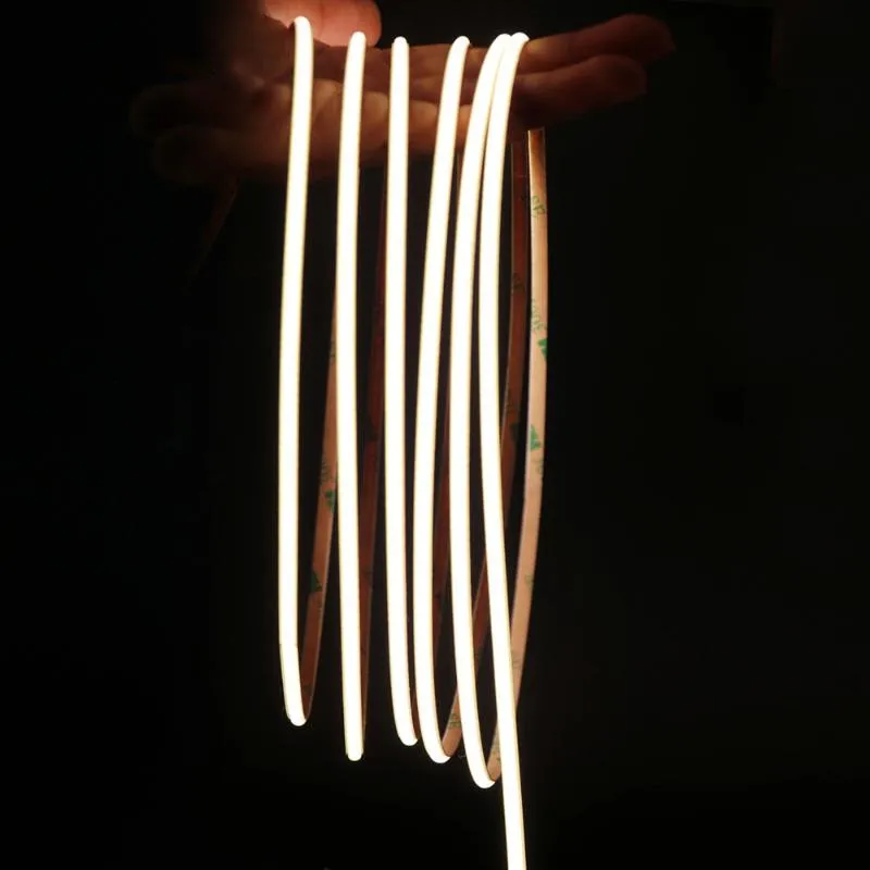 Strips 5 M Super Thin 4mm PCB COB LED Strip Light DC12V 24V 480LEDS / M FLEXIBELE TAPE TRABLE LIBBON RA90 BAR Verlichtingslampen