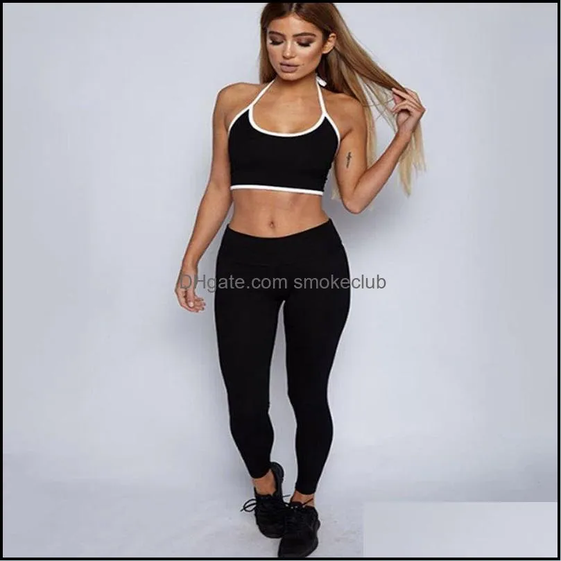 Yoga Outfits Back Frenulum Set Women Solid Color Tummy Control Tank Tops High Waist Squat Proof Stretchy Gym Scrunch BuTracksuits