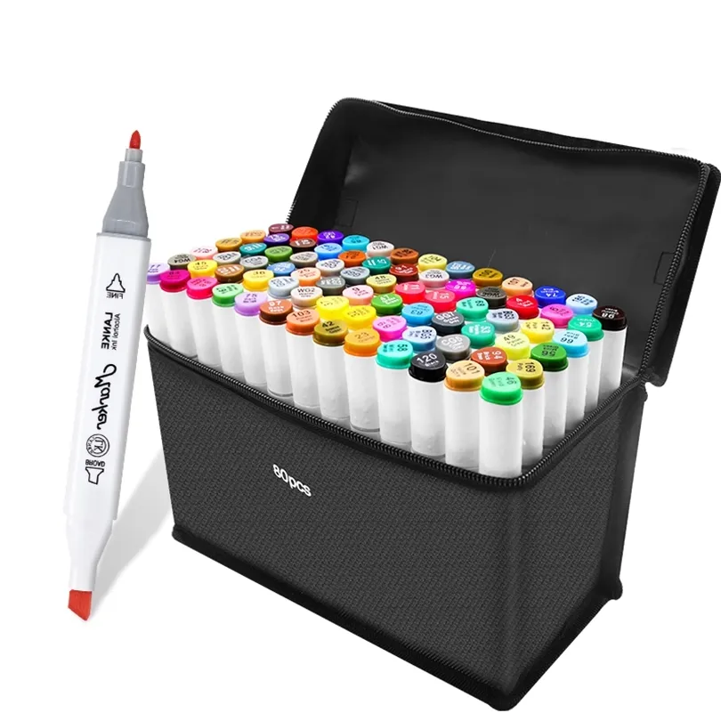 wholesale 30/40/60/80/168Colors Alcohol markers Set Manga Drawing Markers Pen Based Sketch Felt-Tip Twin Brush Art Supplies 211104 wholesale 30/40/60/80/168Colors Alcohol markers Set Manga Drawing Markers Pen Based Sketch Felt-Tip Twin Brush Art Supplies 211104