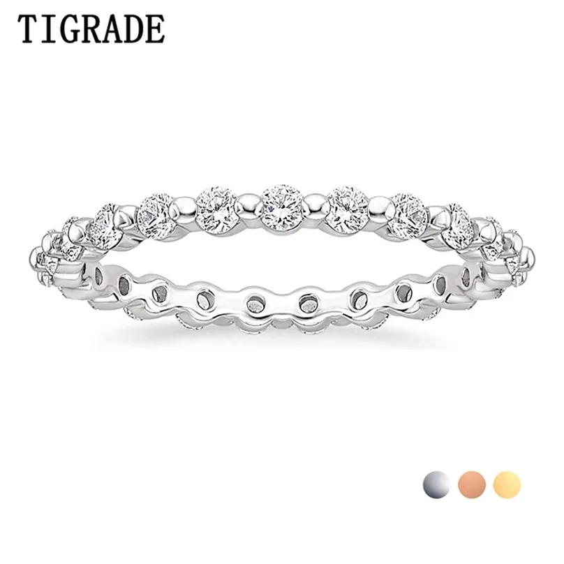 925 Sterling Silver Wedding Band with Cubic Zirconia - Stackable ...