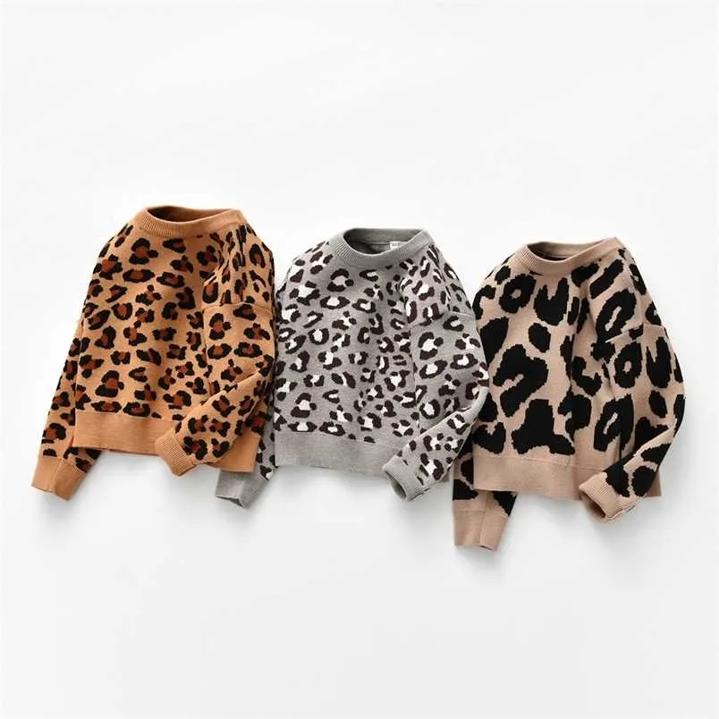 Dzieci baby Boys Swetry Leopard Pullover Casual Z Długim Rękawem Topy Toddler Boy Ubrania Dziewczyna 211201