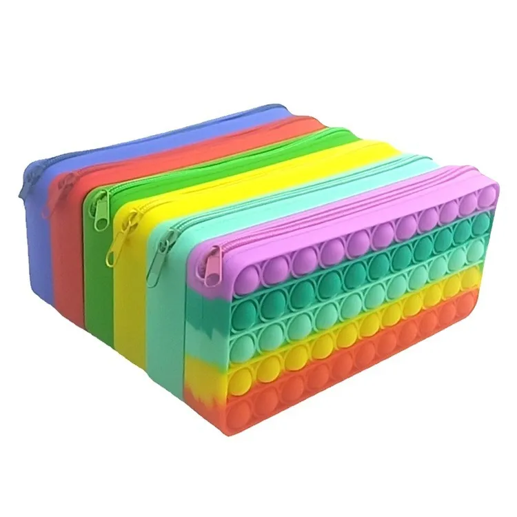 Silicone Pen Storage Bag för Party Sensory Push Bubble Pencil Box Pouch School Kids Rainbow Fidget Stationery Case