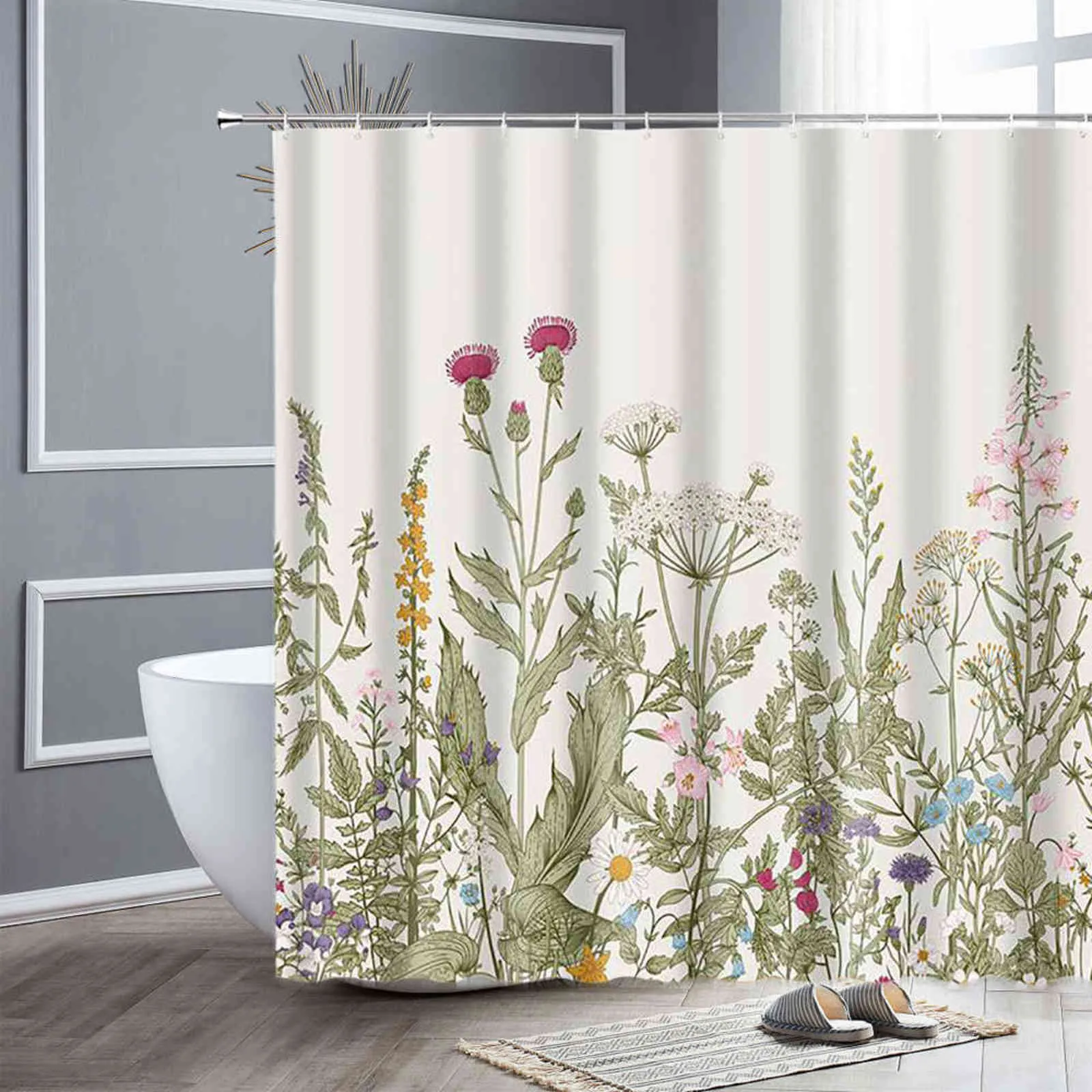Cortina De Ducha Floral Cortina De Baño De Tela Impermeable Con Flores  Coloridas Y Diseño De Resorte De Mariposa Para Decoración Del Baño De 9,39  € | DHgate, image size:1600x1600