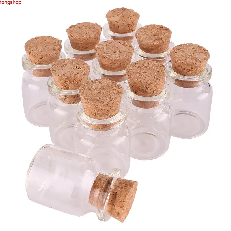 100pcs 22*30*12.5mm 5ml Mini Glass Perfume Spice Bottles Tiny Jars Vials With Cork Stopper pendant crafts wedding giftgoods