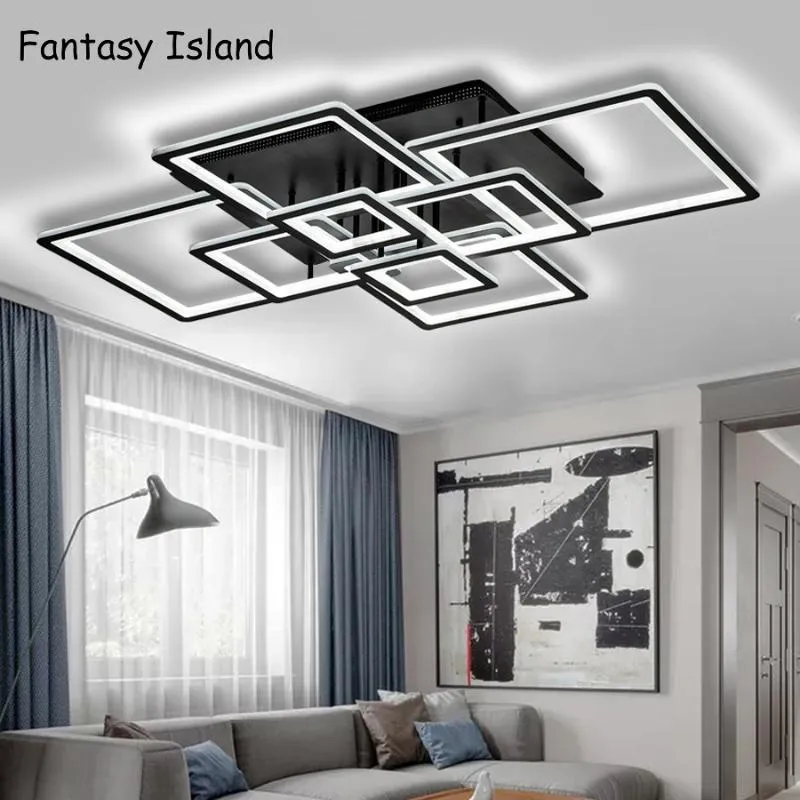 Ceiling Lights 10 8 6 Square Modern Led For Living Room Bedroom AC180-265V Black Fixtures Pedent Lamps