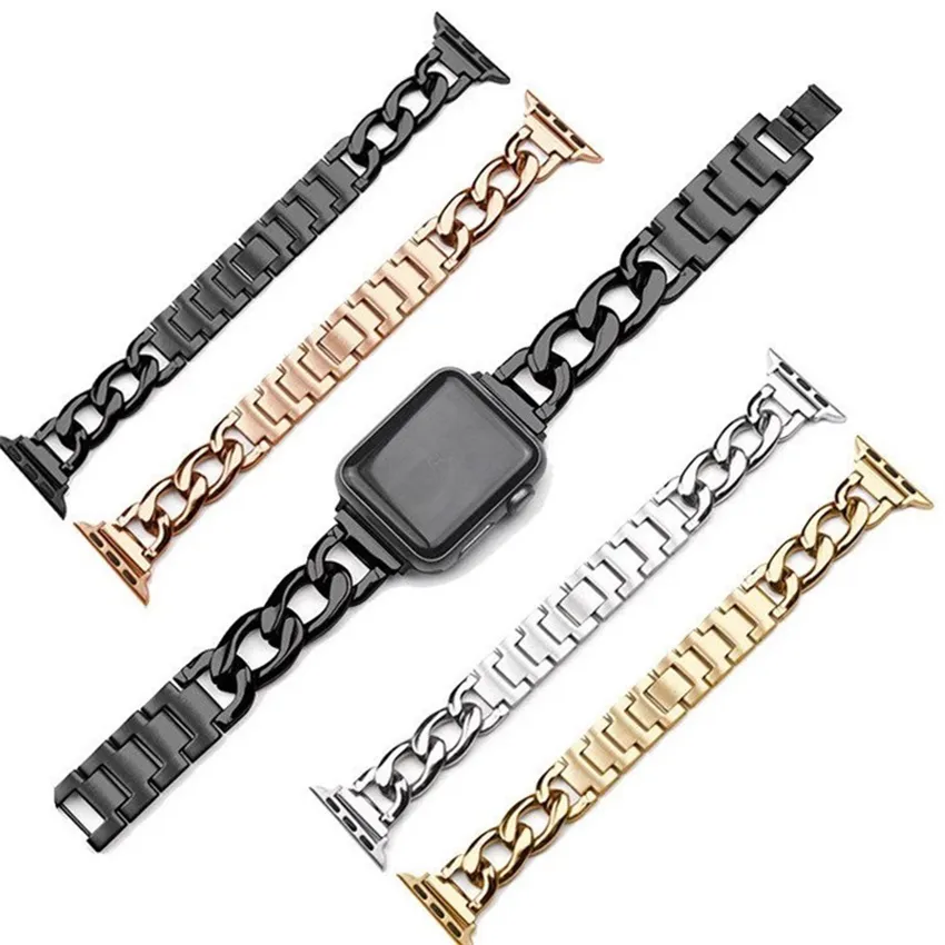 Singelrass Denim Chain Straps Stainless Steel Bracelet Band Watchbands för Apple Watch Iwatch Series 6 SE 5 4 3 2 Storlek 38/40 42 / 44mm