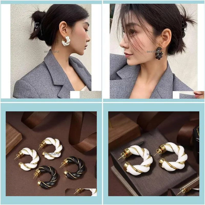 Hot Popular Fashion Vintage Style Women Earrings Gold Plated Twisted Leather Hoops Earrings for Girls Women for Wedding Party