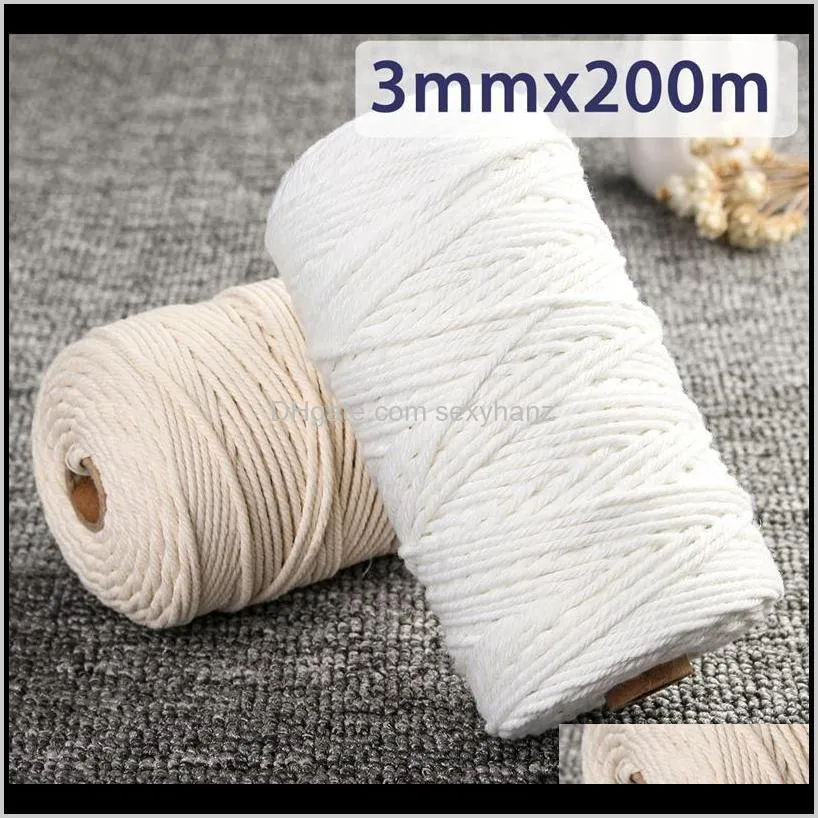 new cotton cord rope for diy home textile craft bohemian macrame boho string handmade decorative accessories 3mm x 200m