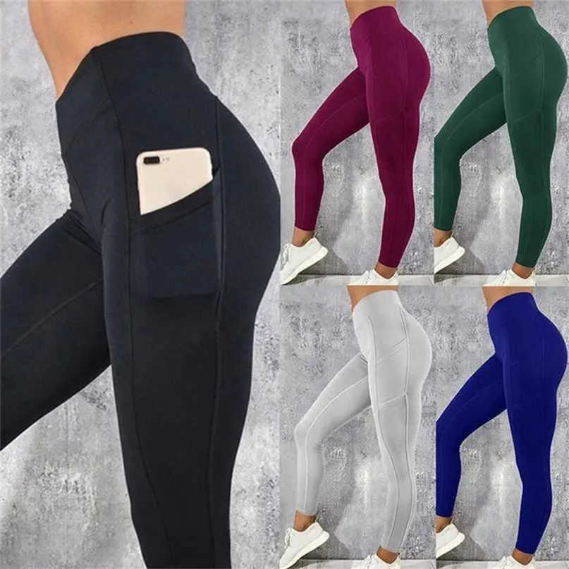 Fitness Frauen Gym Leggings Push-Up Hohe Taille Tasche Workout Mode Lässig Jeggings Womans Kleidung Hosen 211204