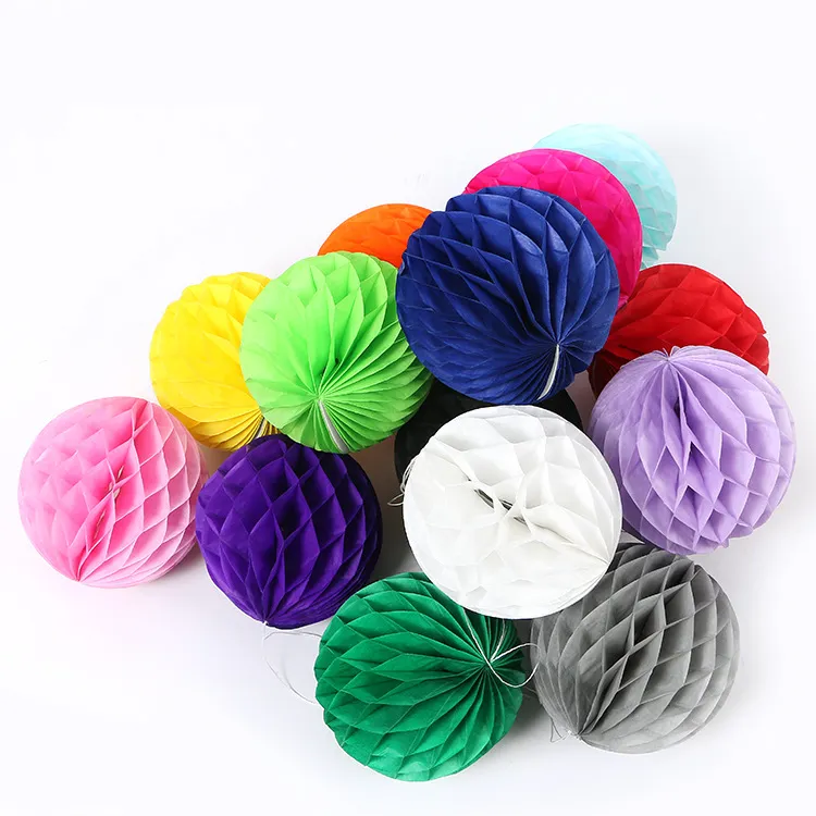 5pcs 25cm rond papier tissu tissu lanterne nid d'abeille de bille décoration de decoration accrocheuse