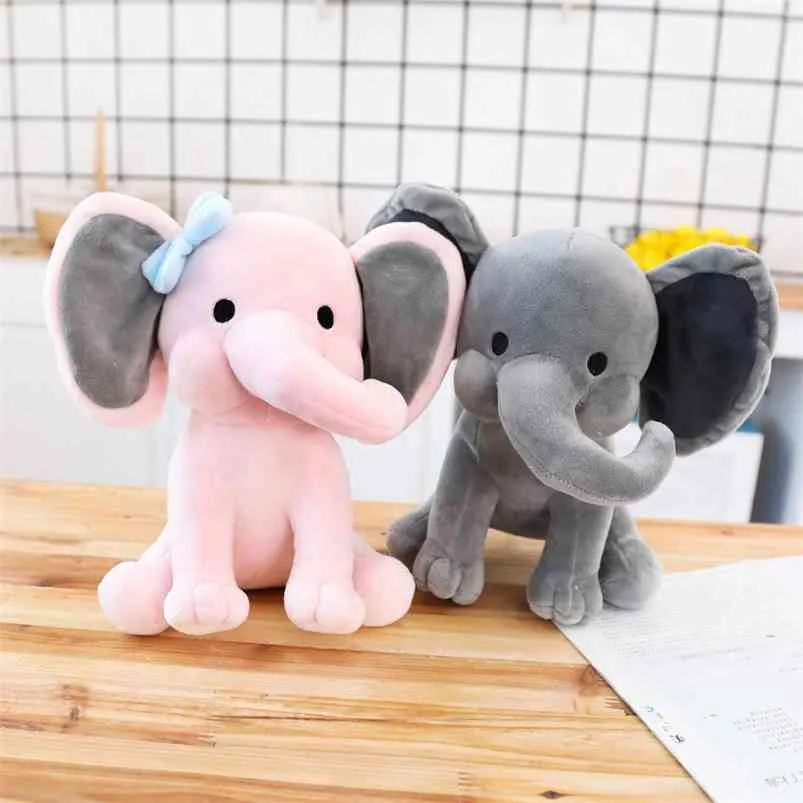 Elephant Plush Toys Baby Room Decorative Stuffed Dolls for Slepping 25cm Kawaii Animal Child Kids Plushiies Toy Pink Grey Doll 210728