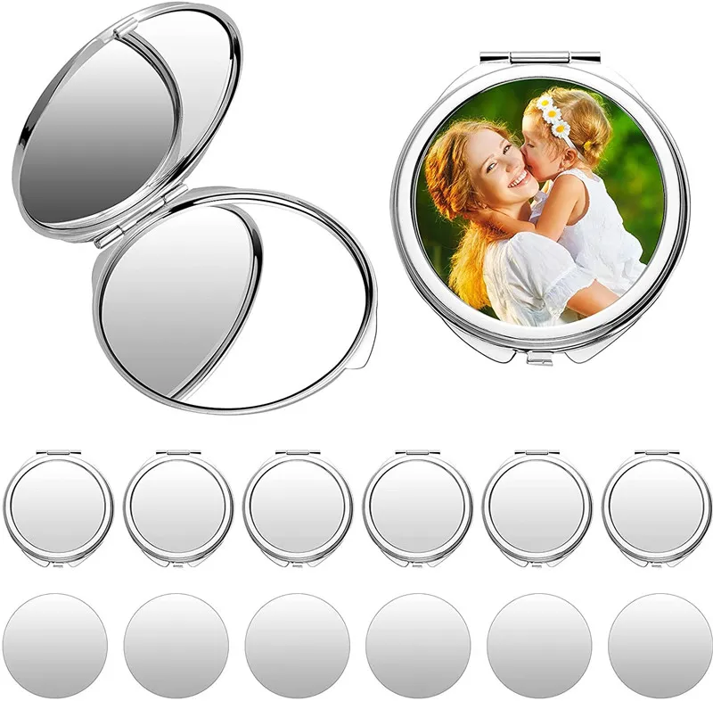 Miroir de maquillage à Sublimation en métal pliable, miroirs cosmétiques Double face, miroir de poche Portable d'extérieur, cadeau de saint-valentin