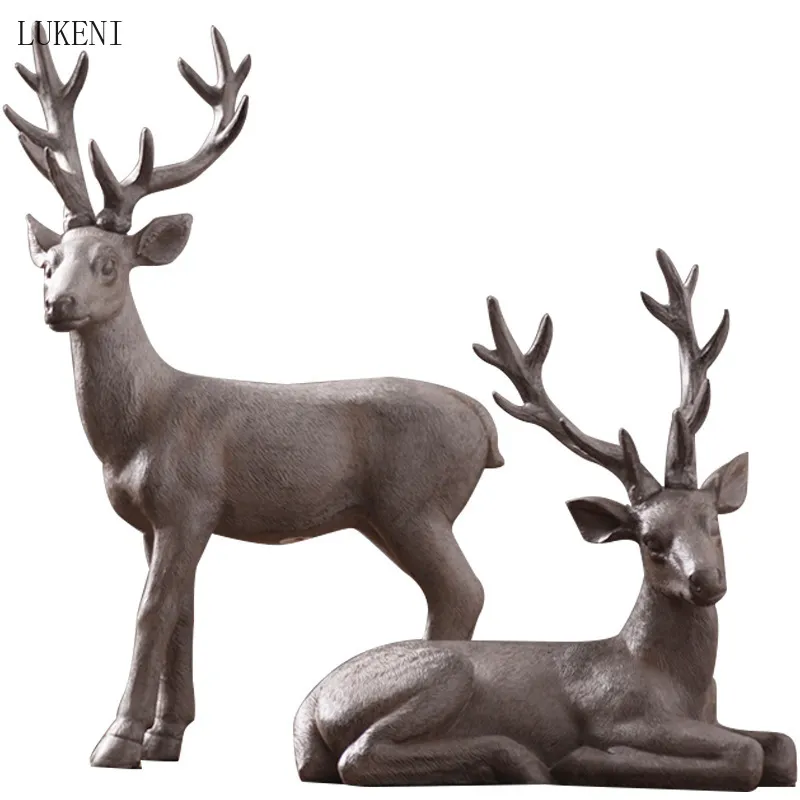 Nordic Light Luxury Simulation Elk Deer Decoration Resin Crafts Creative Living Room TV Wine Cabinet Desktop Home Decorations 210414