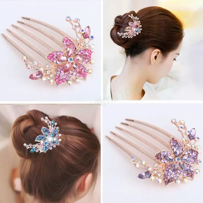 Rhinestone Capelli Pettine Flower Leaf Bridal Crystal Tairspins Ornamenti per capelli Gioielli Elegante Accessori per capelli Elegante per le donne