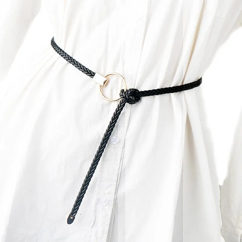 Belts Fashion Women Belt Casual Knitted Buckle Waist Woven Dress Plain Webbing Ceinture Femme 110cm