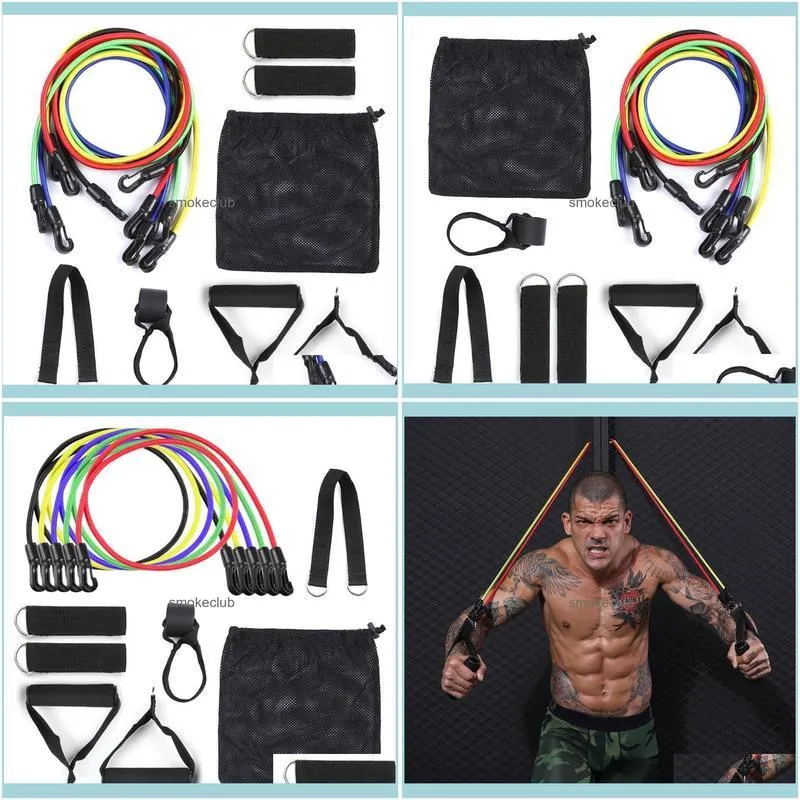 Resistance Bands 11pcs Set Workout Fitness Exercise Tube Door Anchor Ankle Straps With Carry Bags For Home Gym