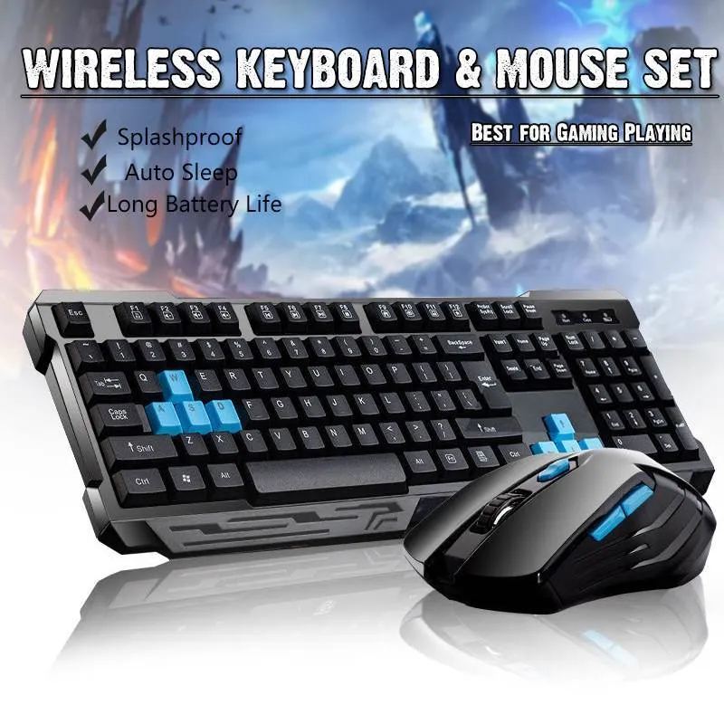 2.4G Teclado sem fio de jogos Mouse Combos Auto Sleep Anti-Ghosting Ajustável DPI / 10M USB Adaptador Receptor