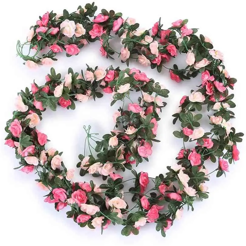 5 Pack / 2 Pack 2.5m Fake Rose Vine Bloemen Garland Plant Kunstbloem Opknoping Ivy Home El Wedding Party Garden Decor 210831