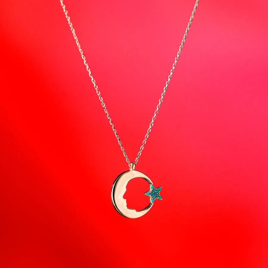 Ataturk Silhouette Modell Crescent Star Turkiska Kvinnor Halsband 925 Sterling Silver Made In Turkey