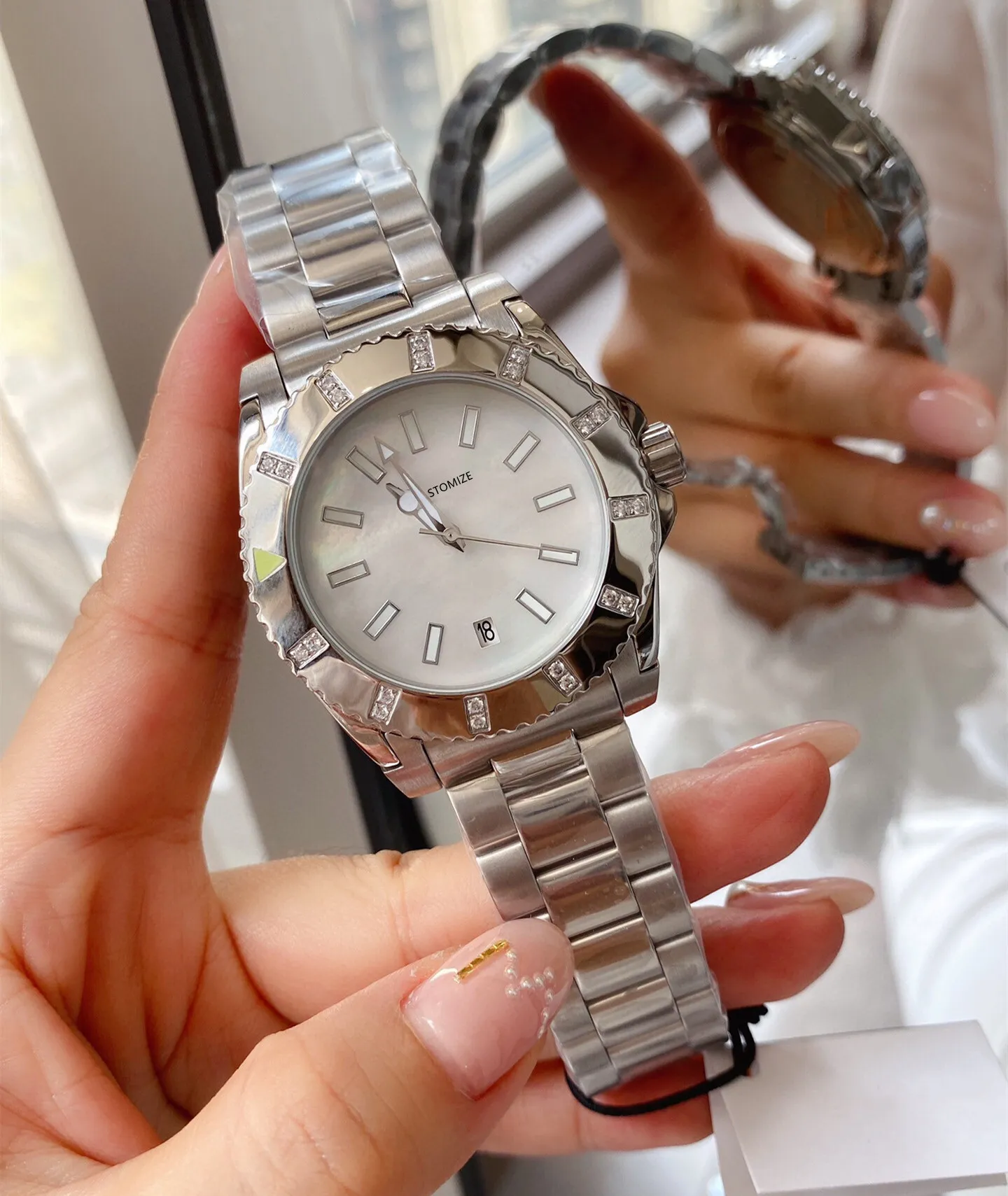 New Business Men Minimalist Geometric Diamond Wristwatch Stainless Steel Quartz Watches Male Mother Of Pearl Shell Clock 40mm From 271 82 DHgate