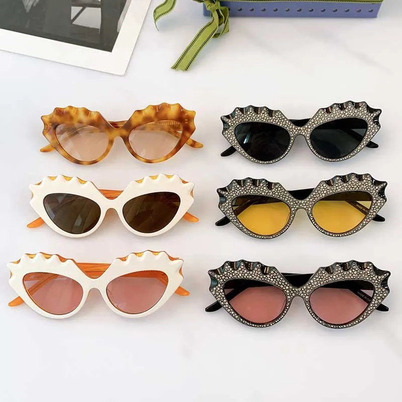 Официальные последние 0781S женские солнцезащитные очки мода личности кошка глаз рамка с серебряными бриллиантами и без бриллиантовых покупок Party очки UV400 дизайнер высочайшего качества