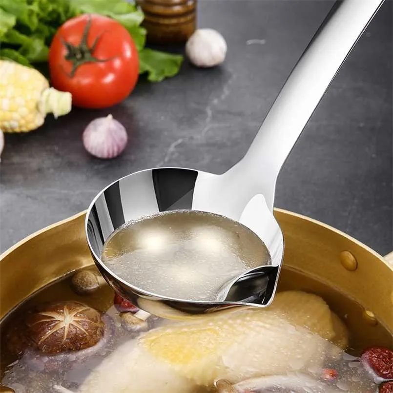 304 stainless steel Oil-Water Separation Spoon Grease-Proof Household Drink Soup Filter Kitchen Skimmer 211109