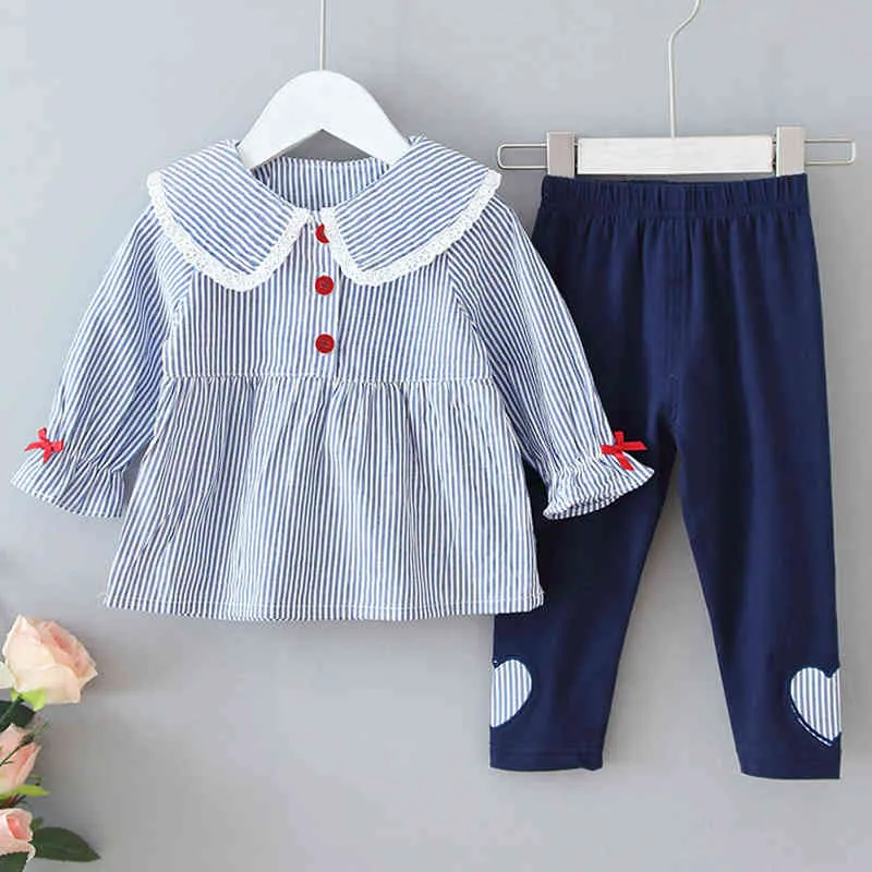 Tjejkläder Set Spring Autumn Baby Cute Stripe Top + Pants 2PCS Kids Toddler Outfits 210515