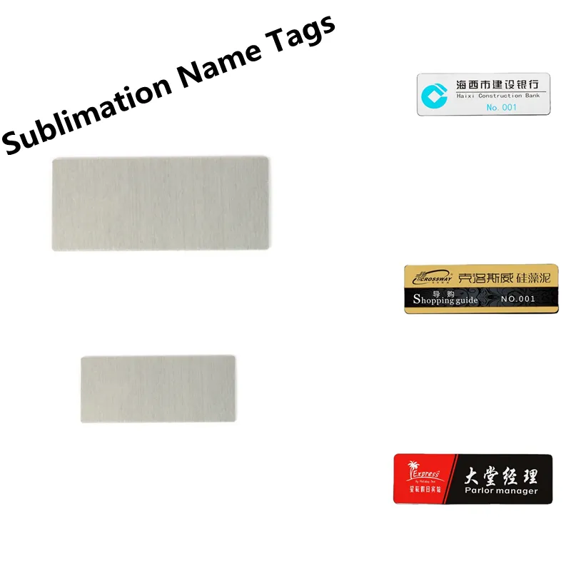 Sublimation Namn Tag DIY Blanks ID Namn Badge med rund hörn Pin Anpassad Personlig Aluminiumkort för skolstudent kontorsmetall etiketter