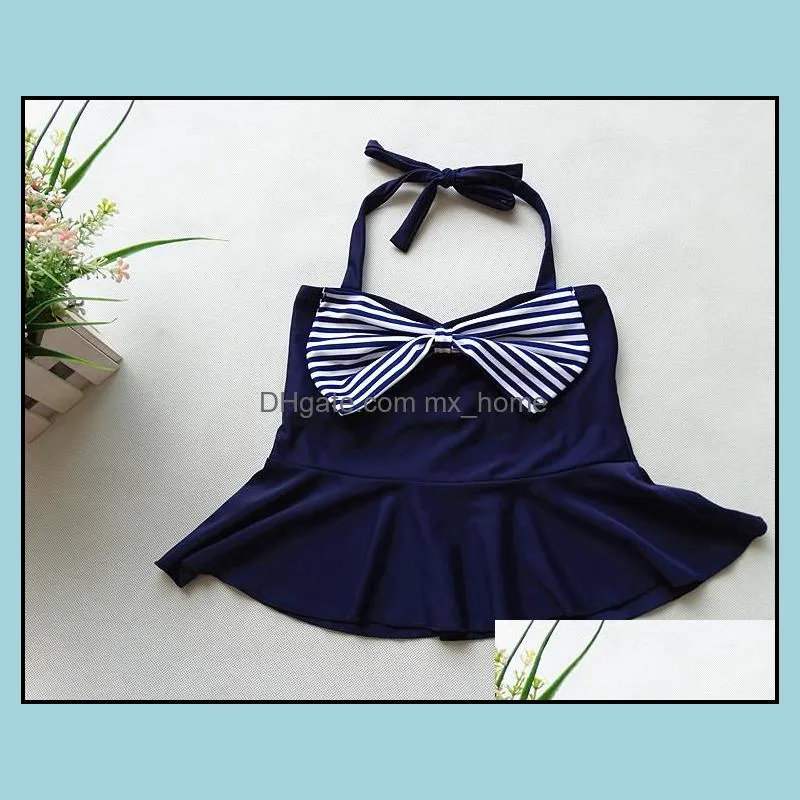 PrettyBaby 2016 Big Girls Skirt Bikini Two Piece Swimsuits Striped Sailor Shirt high waist bikini set Navy swimsuit kids