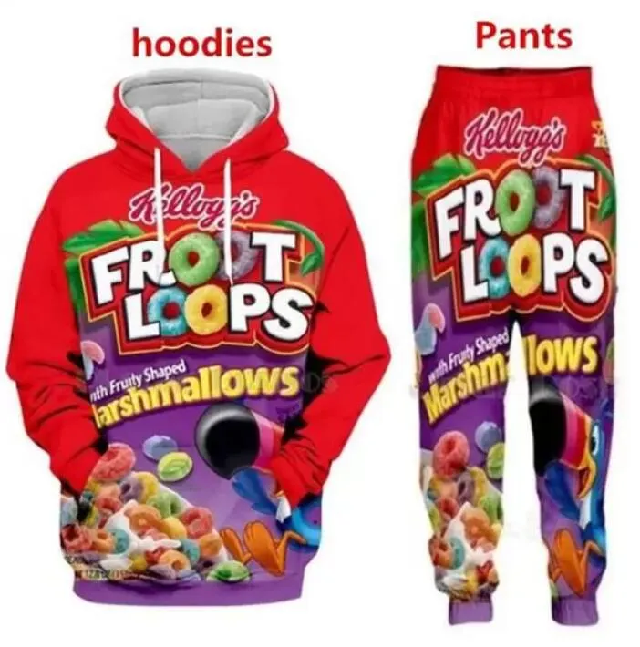 2022 Nya Män / Kvinnor Candy Snack Bag Chokladsås Rolig 3D-tryck Fashion Tracksuits Hip Hop Pants + Hoodies OK019