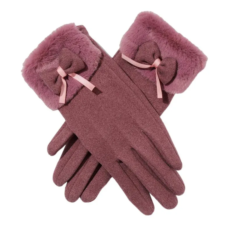 Ladies Plush Super Stretch Thickening Warm Touch Screen Cute Hair Mouth Outerwear Gloves For Female Five Fingers