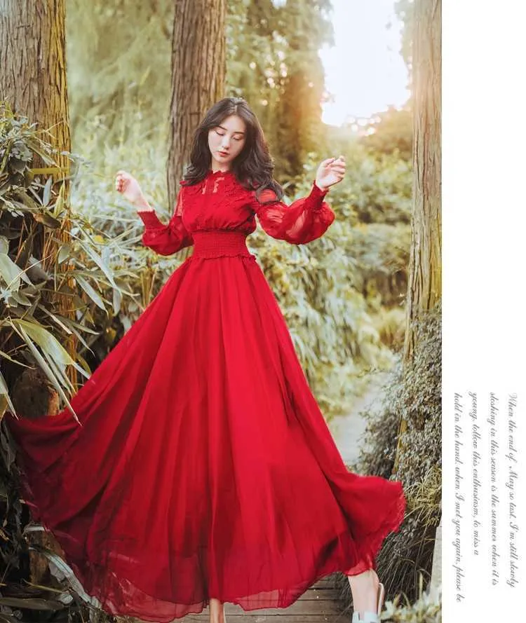 YOSIMI Vintage Maxi Dress Red Chiffon, Cdc Stands For Neck YOSIMI Vintage Maxi Dress Red Chiffon, Cdc Stands For Neck