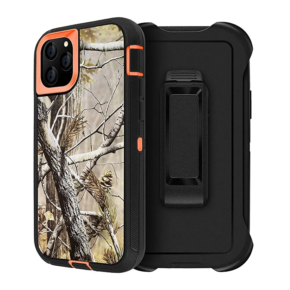 Camo Heavy Duty Cases voor iPhone 12 Mini 11 Pro XR XS MAX 6 6S 7 8 Plus Forsamsung S21 S20 Ultra + S10E S10 S9 S8 S7 Edge Note 20 10 9 Riem Clip Holster Schokbestendig Telefoon Cover