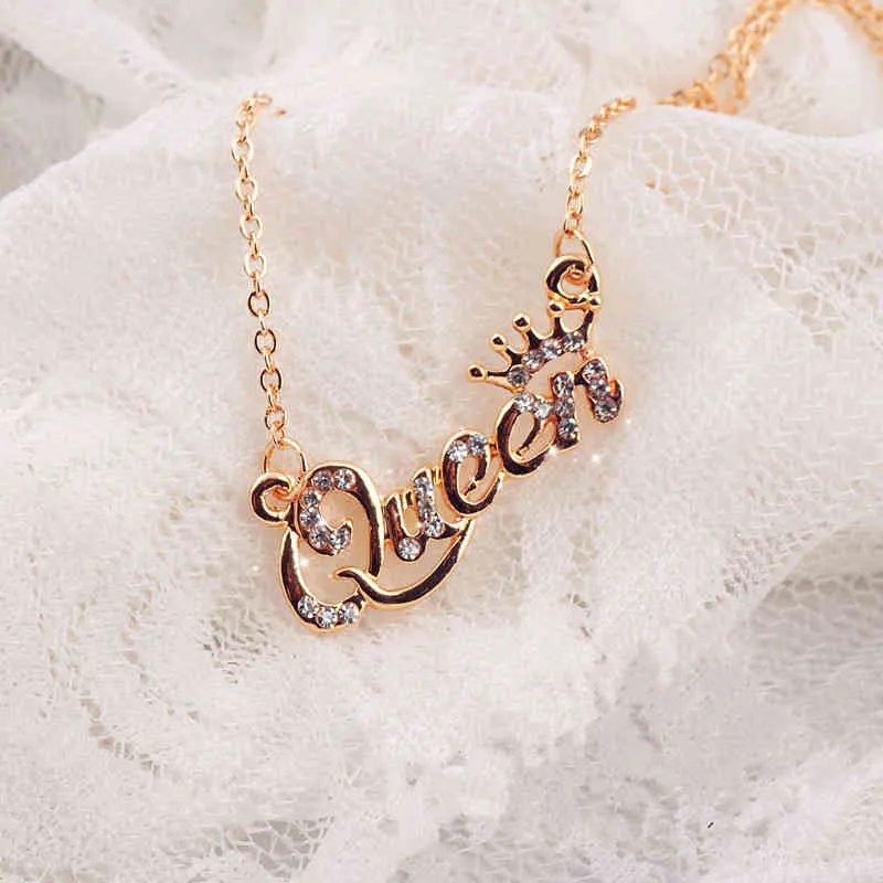 Nieuwe Mode Luxe Goud-Kleur Koningin Kroon Collier Zirkoon Kristal Kettingen Vrouwen Mode-sieraden Verjaardagscadeau Geschenken