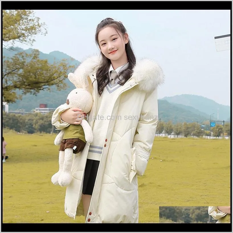junior high school students` down jacket 2021 fashion new winter clothing college wind senior high school students` girls` long