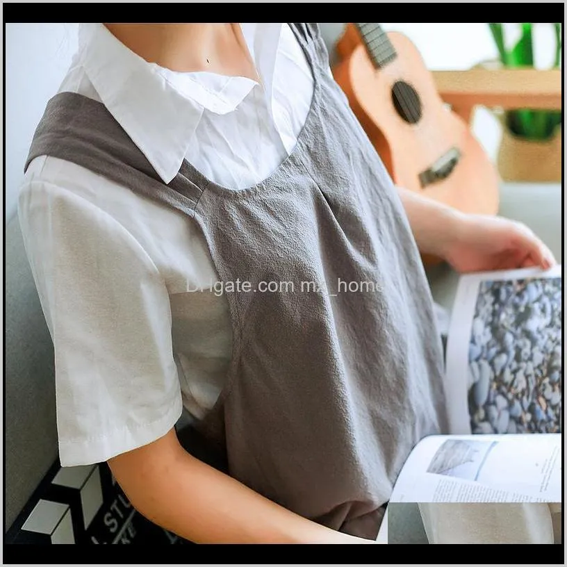 florist working apron waterproof women cotton linen cross back apron japanese housework kitchen cooking double pocket