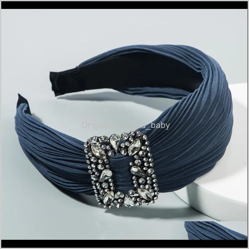 high-end hair accessories diamond solid color fabric wrinkle wide edge hair band ladies all-match hair-pressing headband